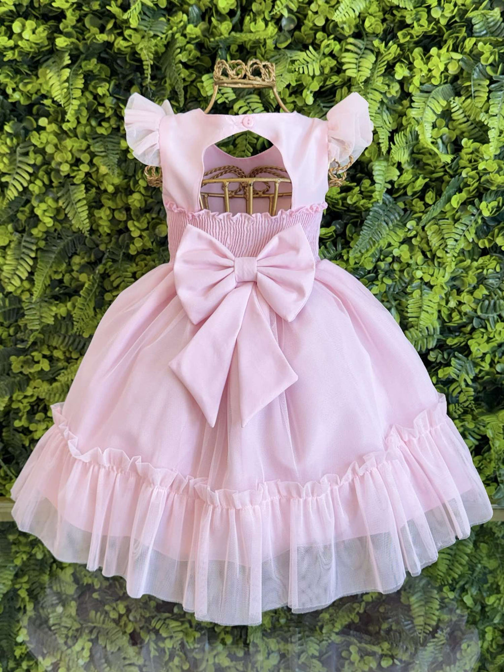 Vestido Rosa Claro Jardim Encantado para Bebê Luxo
