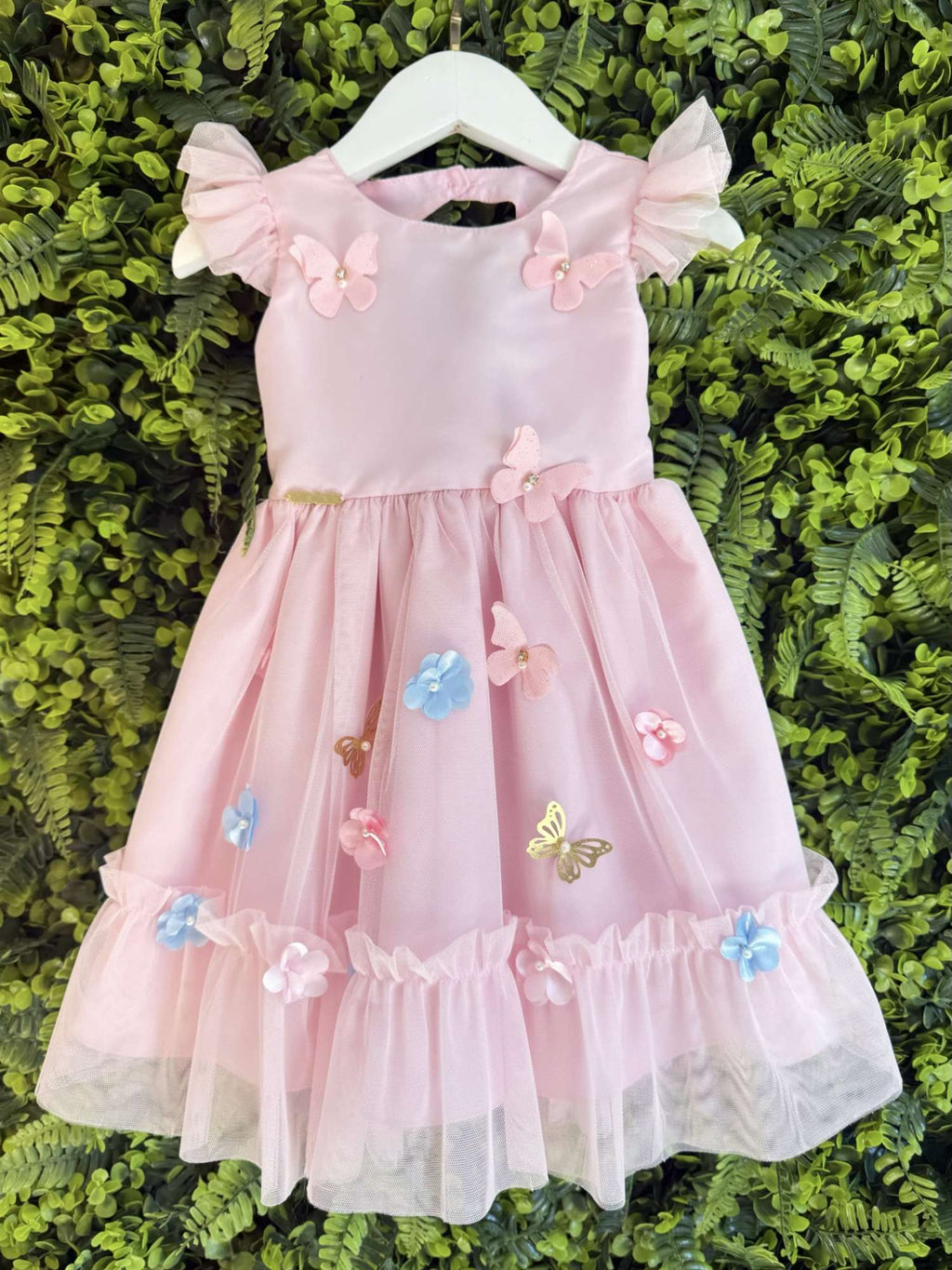 Vestido Rosa Claro Jardim Encantado para Bebê Luxo