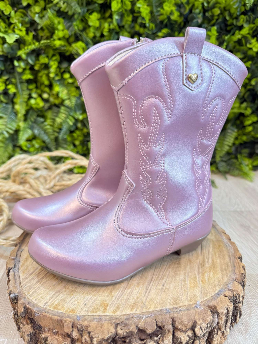 Bota Infantil em Courino Rose Metalizado com Zíper