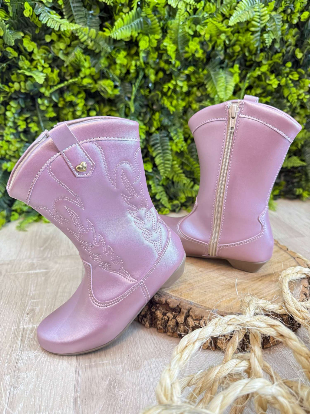 Bota Infantil em Courino Rose Metalizado com Zíper