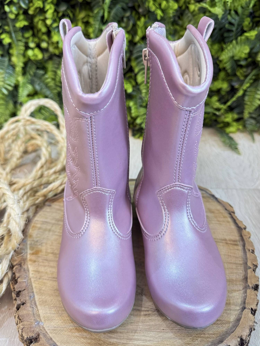 Bota Infantil em Courino Rose Metalizado com Zíper