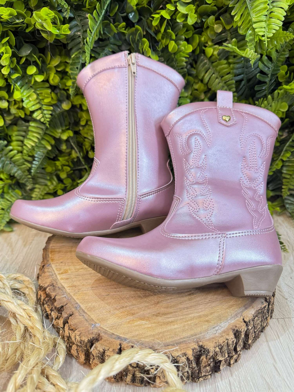 Bota Infantil em Courino Rose Metalizado com Zíper
