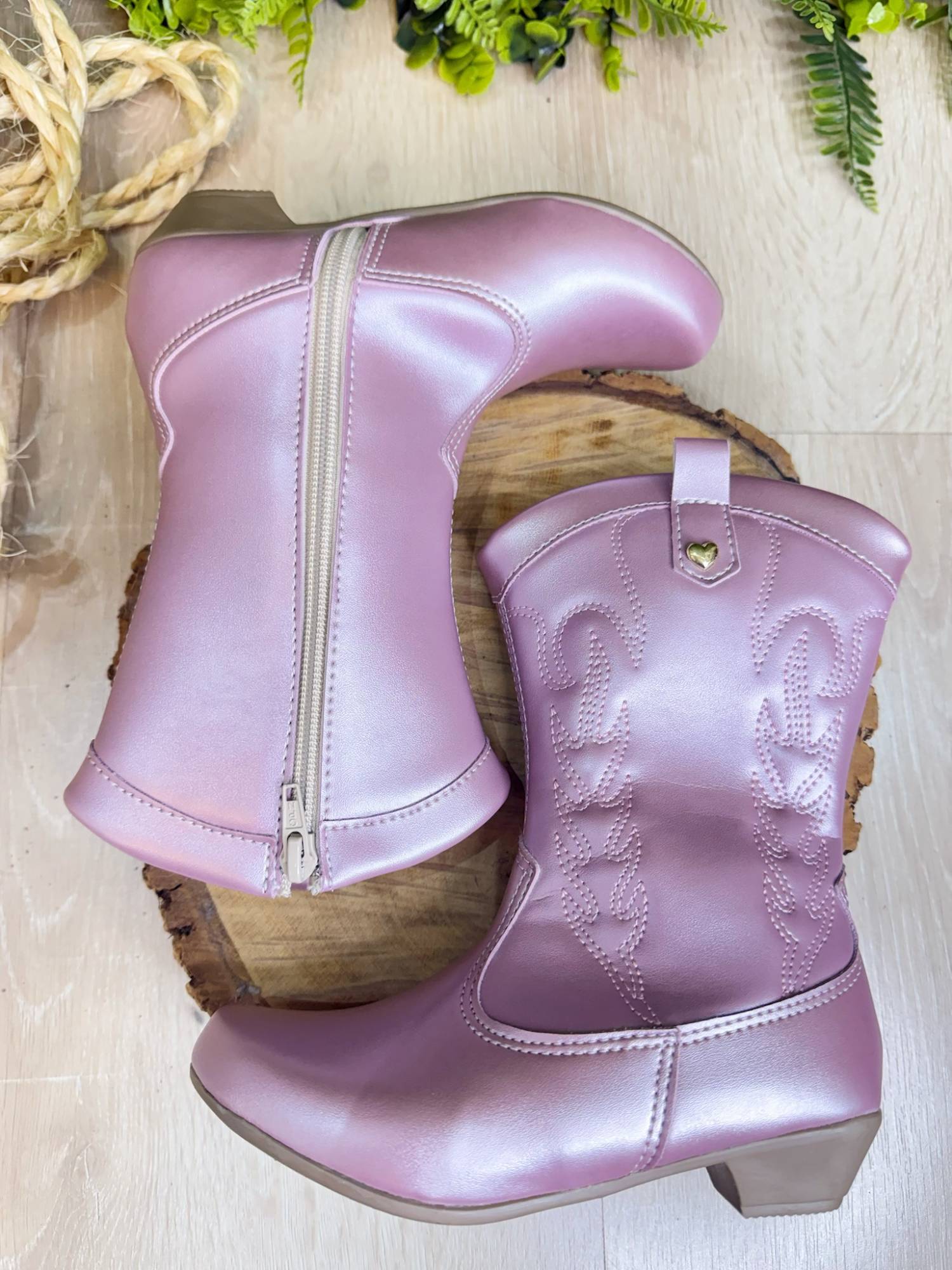 Bota Infantil em Courino Rose Metalizado com Zíper