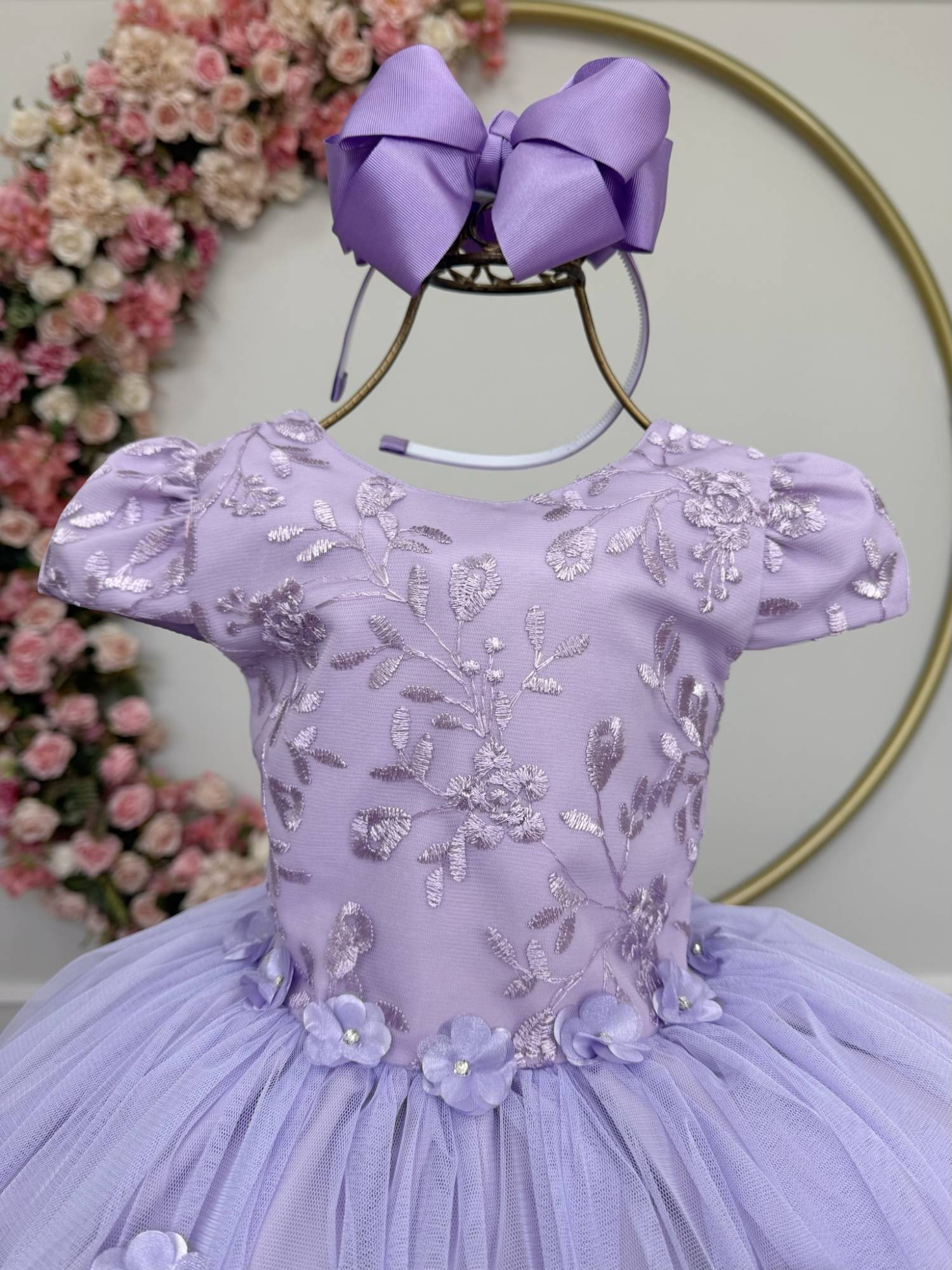 Vestido Infantil Jardim Encantado Com Renda Lilás Festas