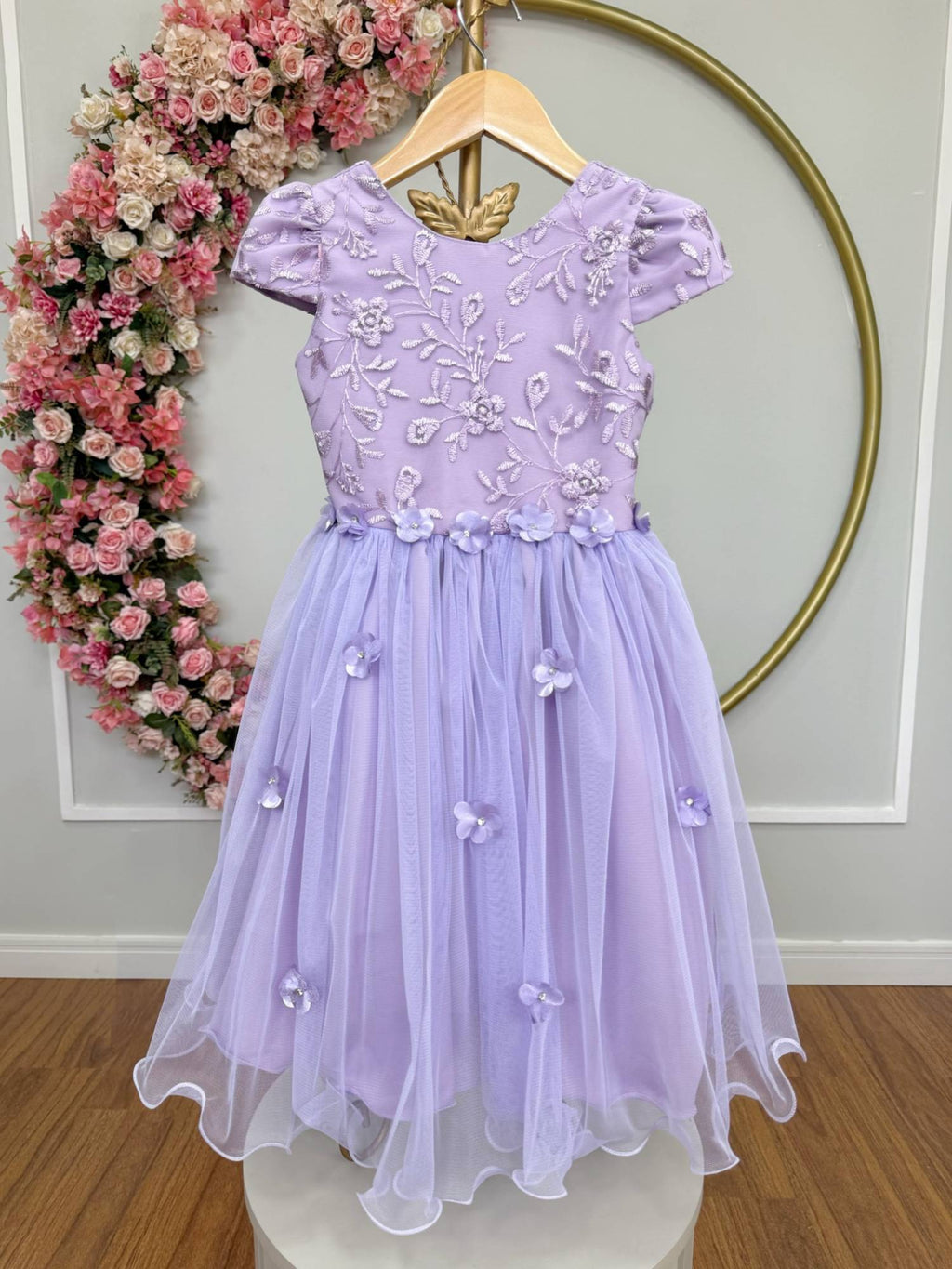 Vestido Infantil Jardim Encantado Com Renda Lilás Festas