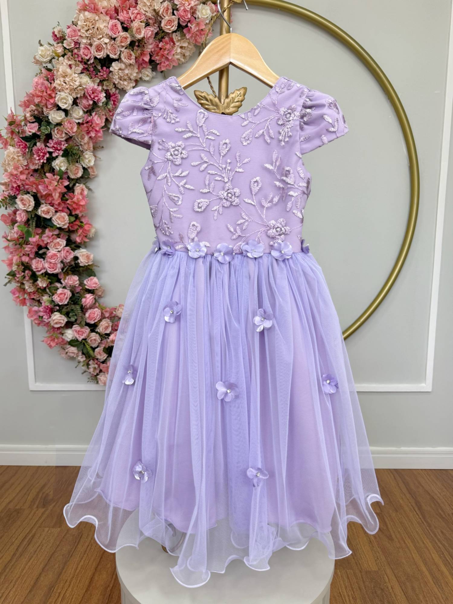 Vestido Infantil Jardim Encantado Com Renda Lilás Festas