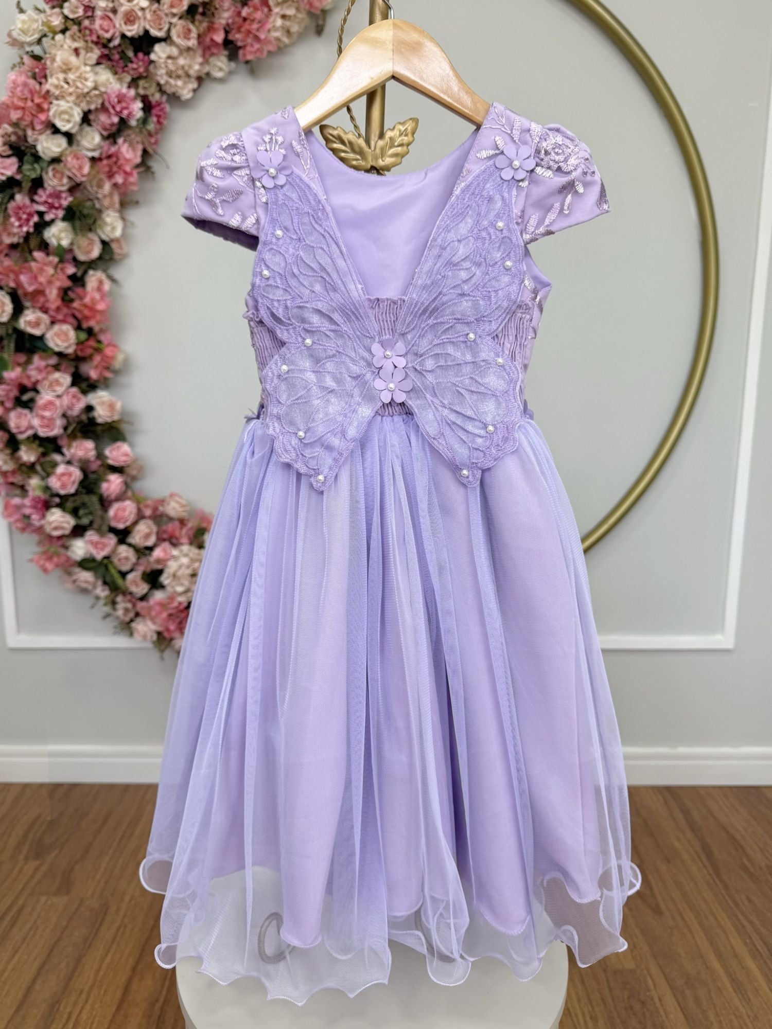 Vestido Infantil Jardim Encantado Com Renda Lilás Festas