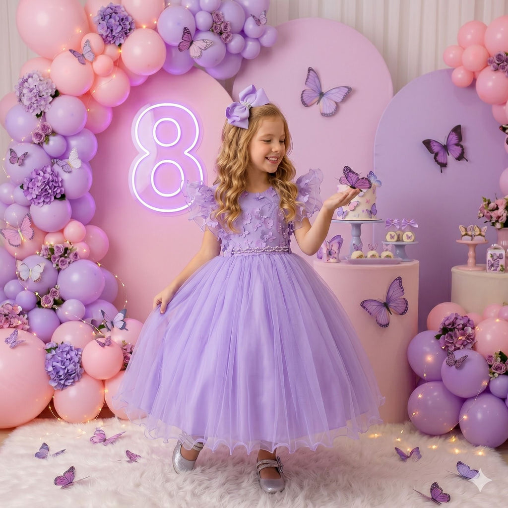 Vestido Lilás Infantil em Tecido Tafeta com Laço