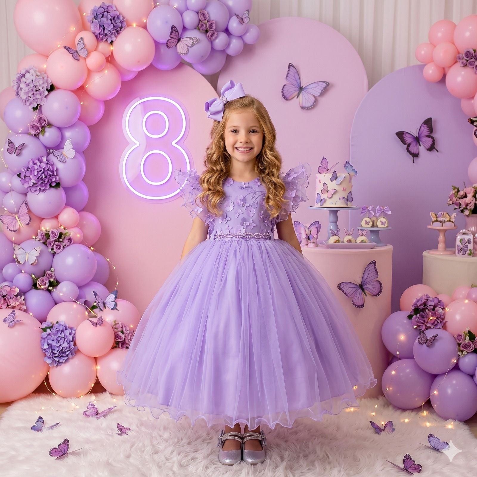 Vestido Lilás Infantil em Tecido Tafeta com Laço