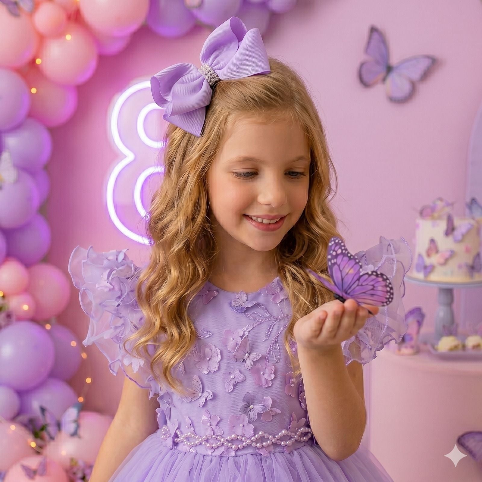 Vestido Lilás Infantil em Tecido Tafeta com Laço