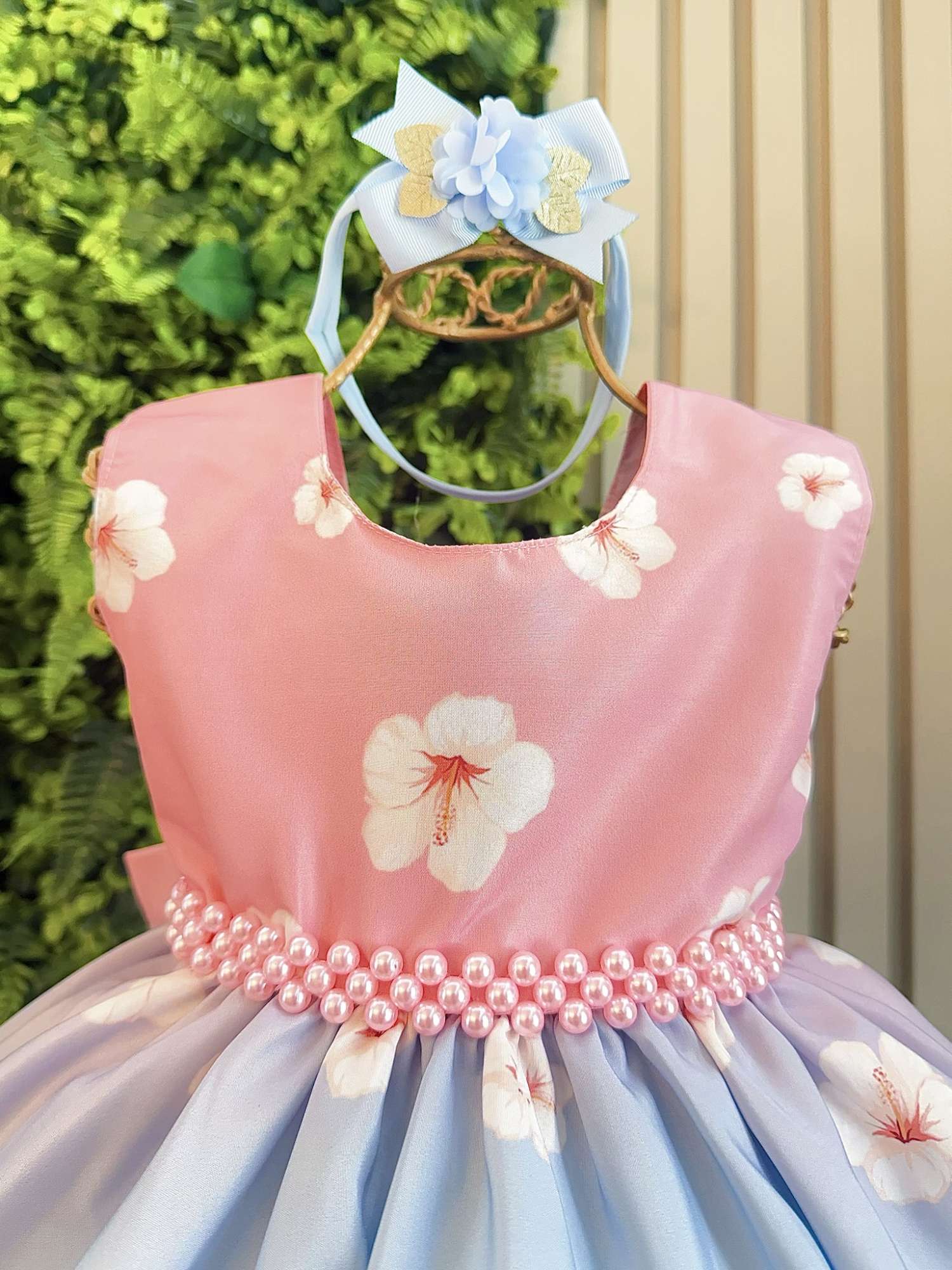 Vestido Rosa Florido para Bebê Luxo Festas