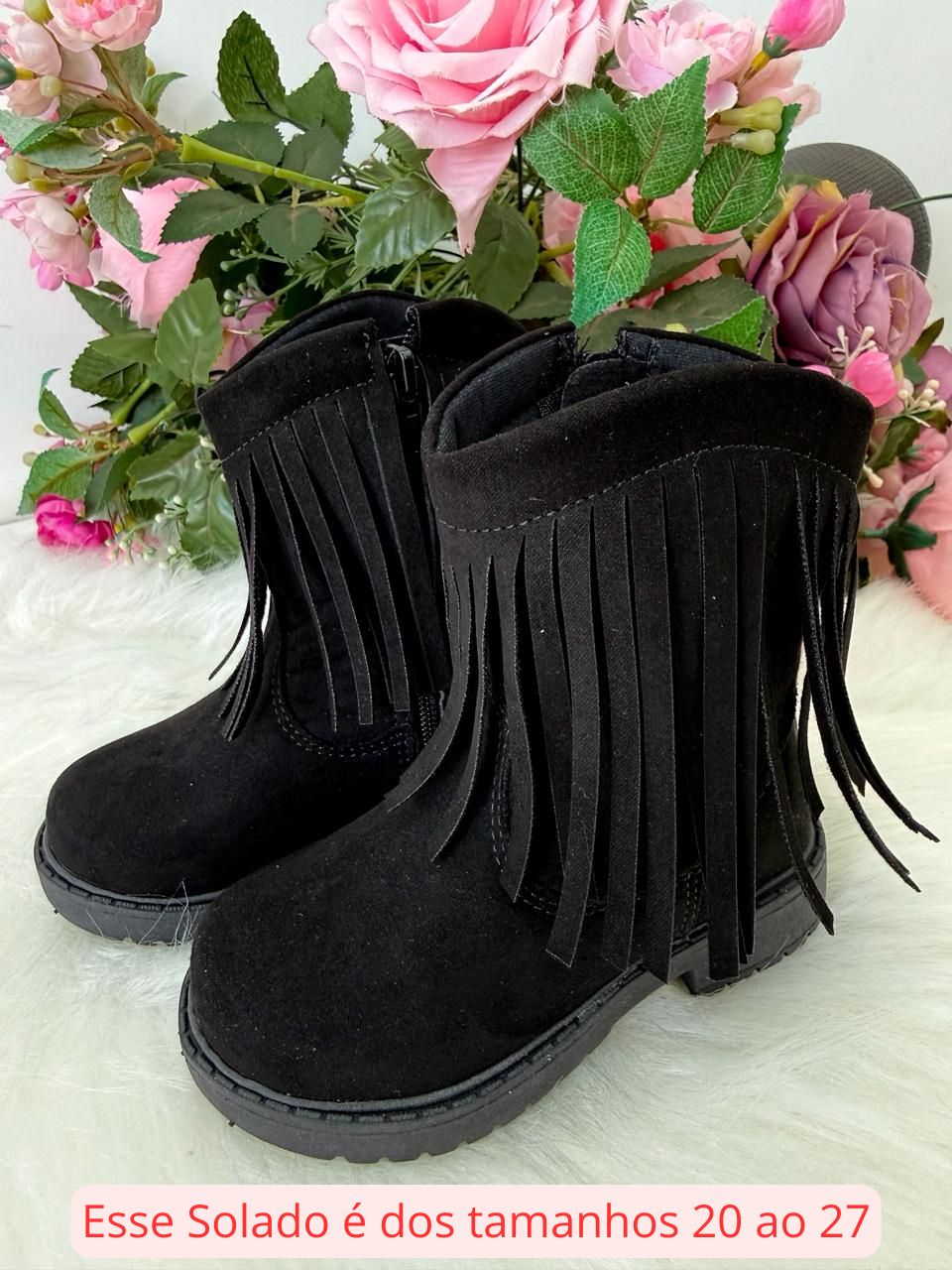 Bota Infantil Estilo Texana Boiadeira em Material Sintético Preto