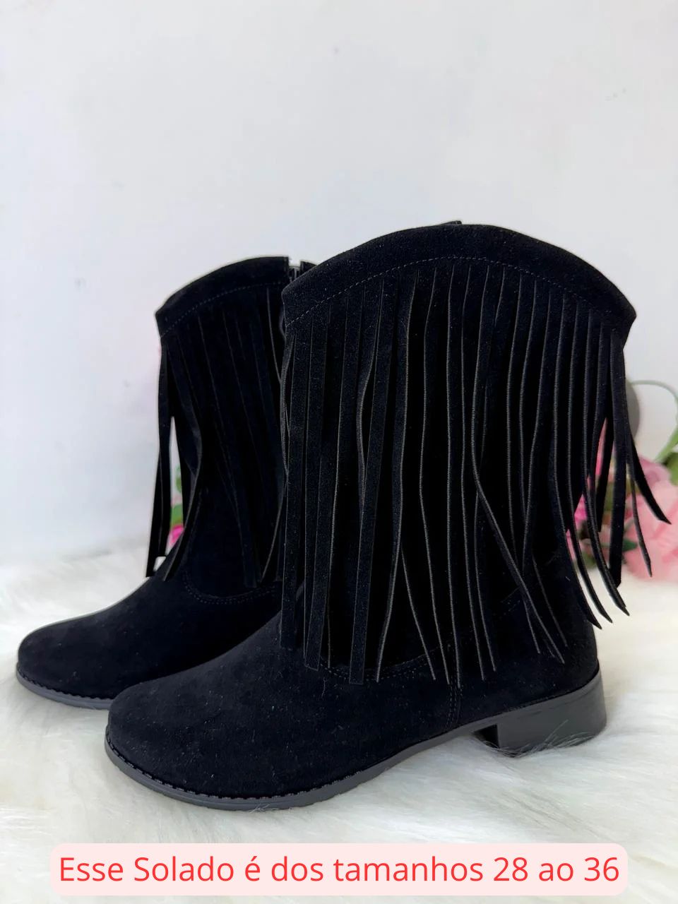 Bota Infantil Estilo Texana Boiadeira em Material Sintético Preto