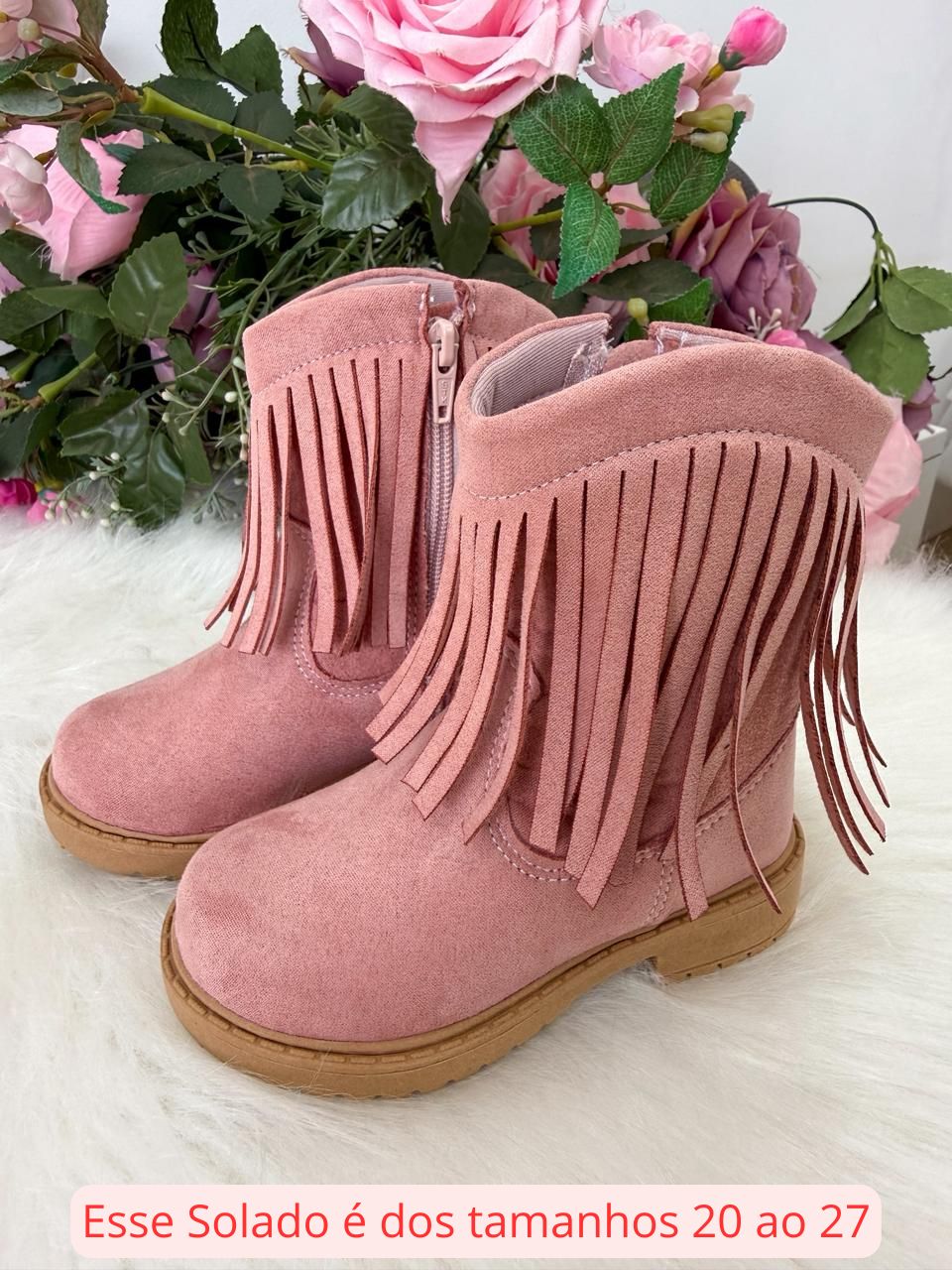 Bota Infantil Texana Boiadeira Rosa em Material Sintético