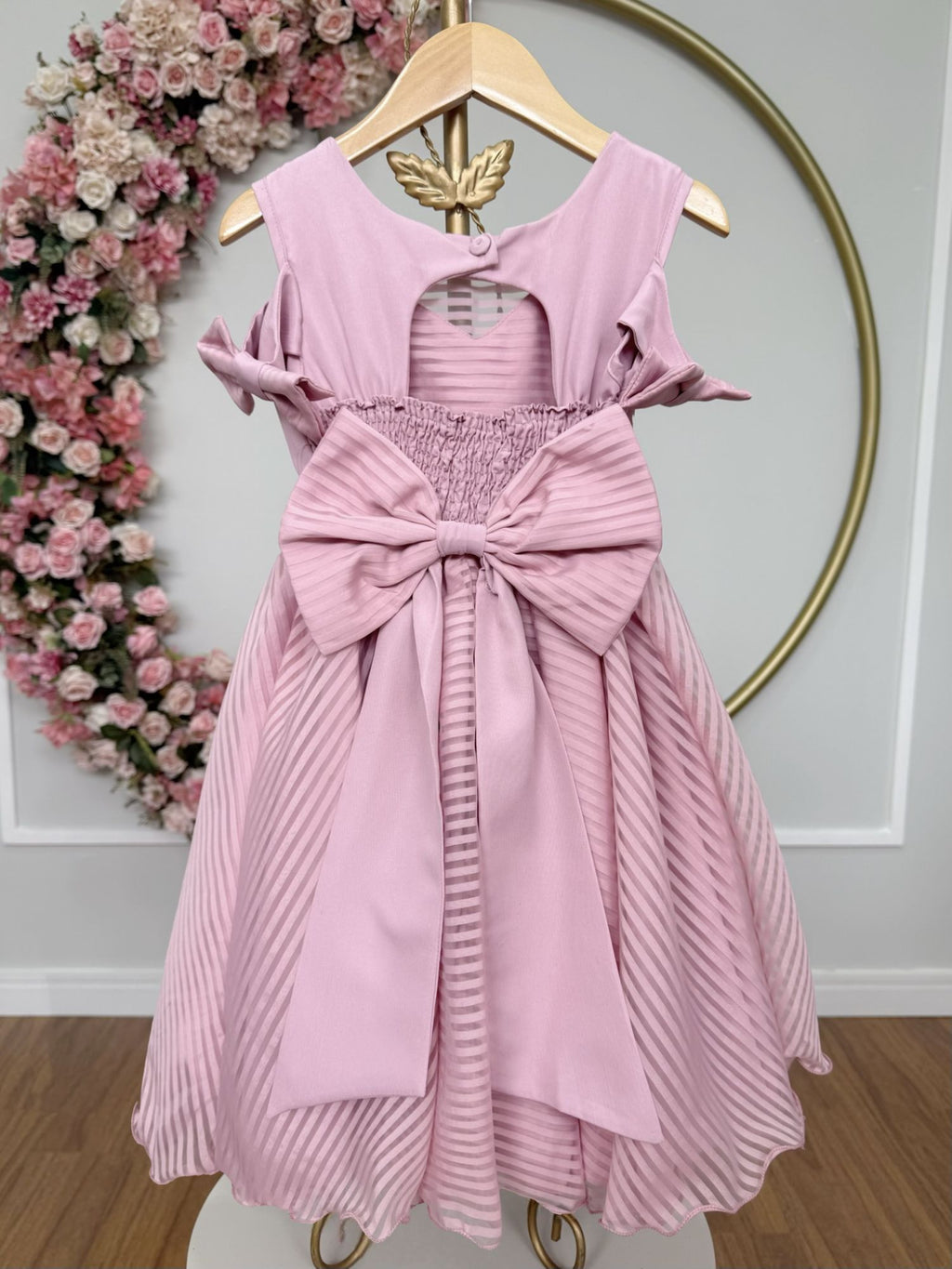 Vestido Infantil Rosê Luxo com Cinto de Pérolas e Strass