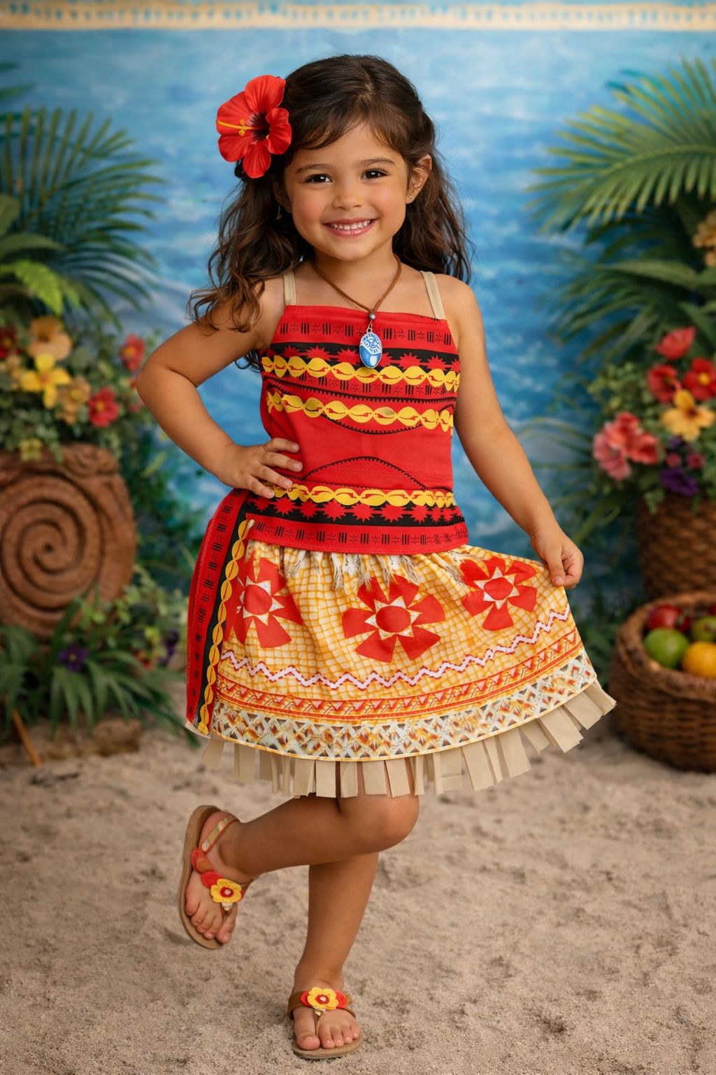 Fantasia Infantil Moana Com Colar e Cinto Para Festas