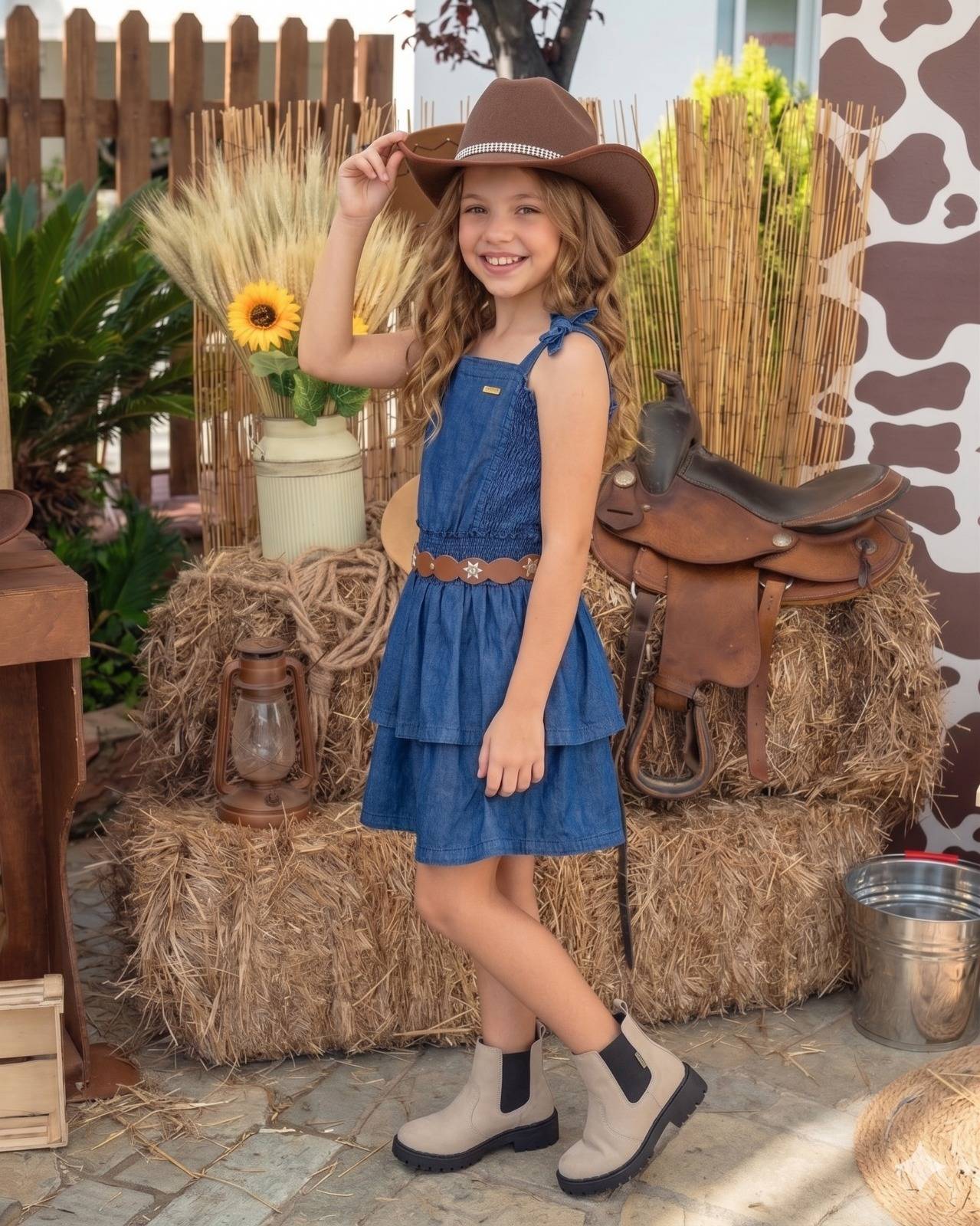 Vestido Jeans Blogueirinha Hermione com Cinto