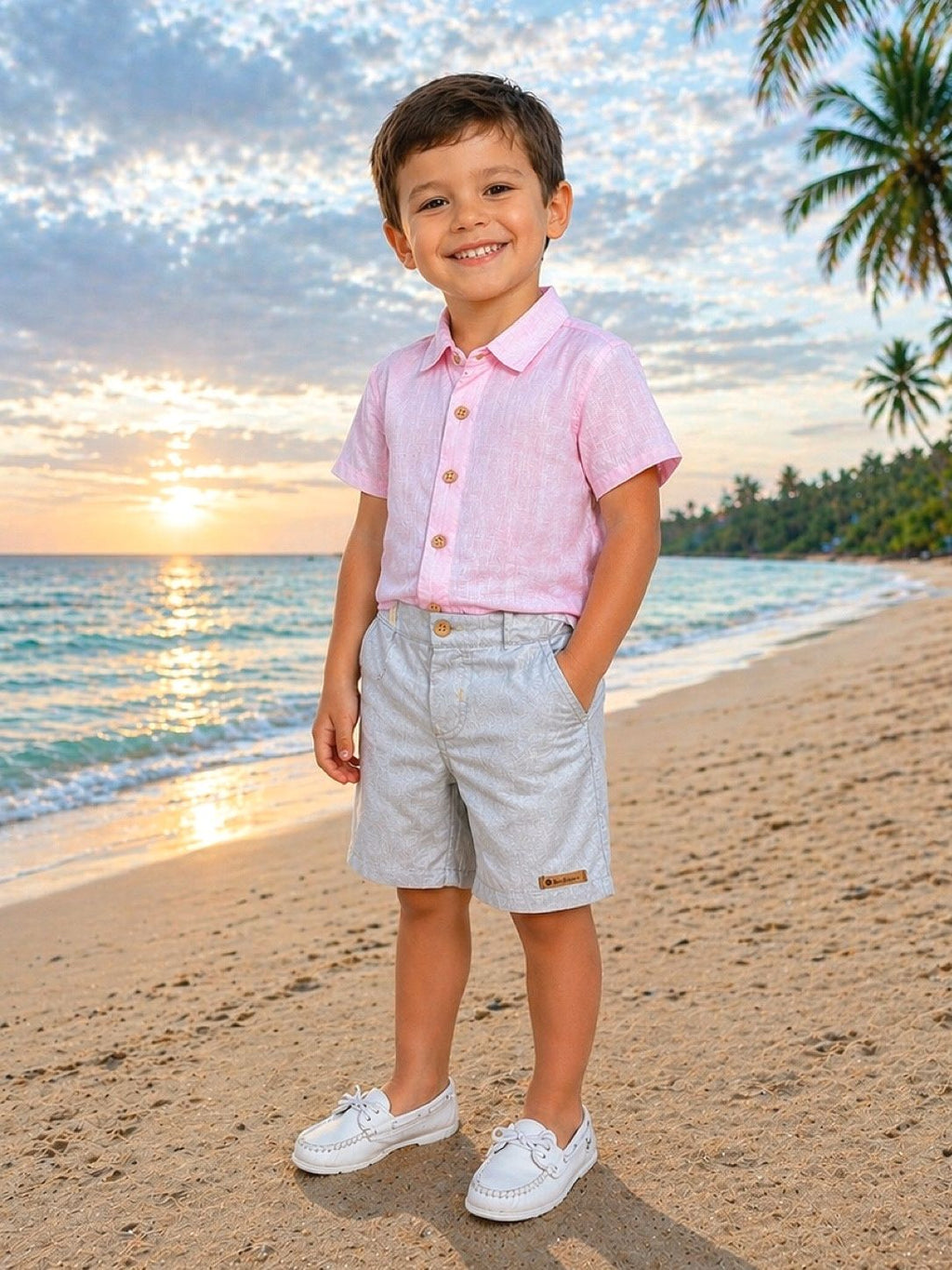 Conjunto Casual Rosa Mescla e Bege para Meninos