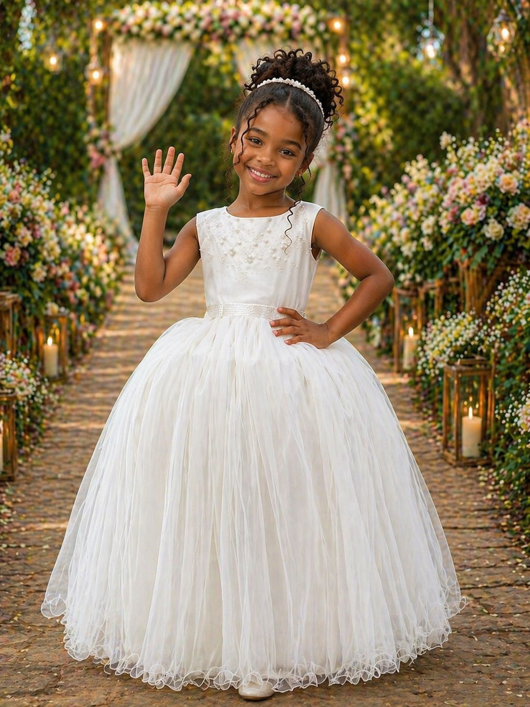 Vestido Longo Infantil Marfim para Daminhas de Festas Luxo