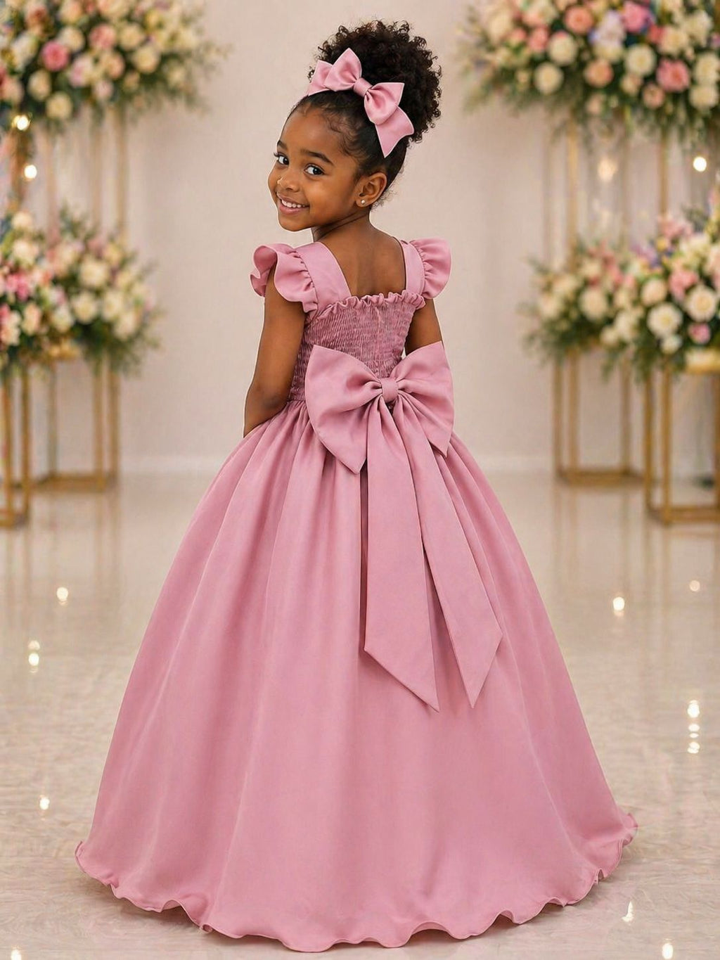 Vestido Longo Infantil Rosa com Busto Nervurado para Festas