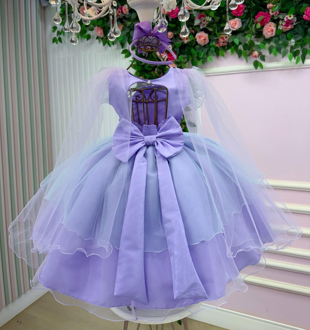 Vestido Infantil Lilás Temático Sereia em Tule para Festas