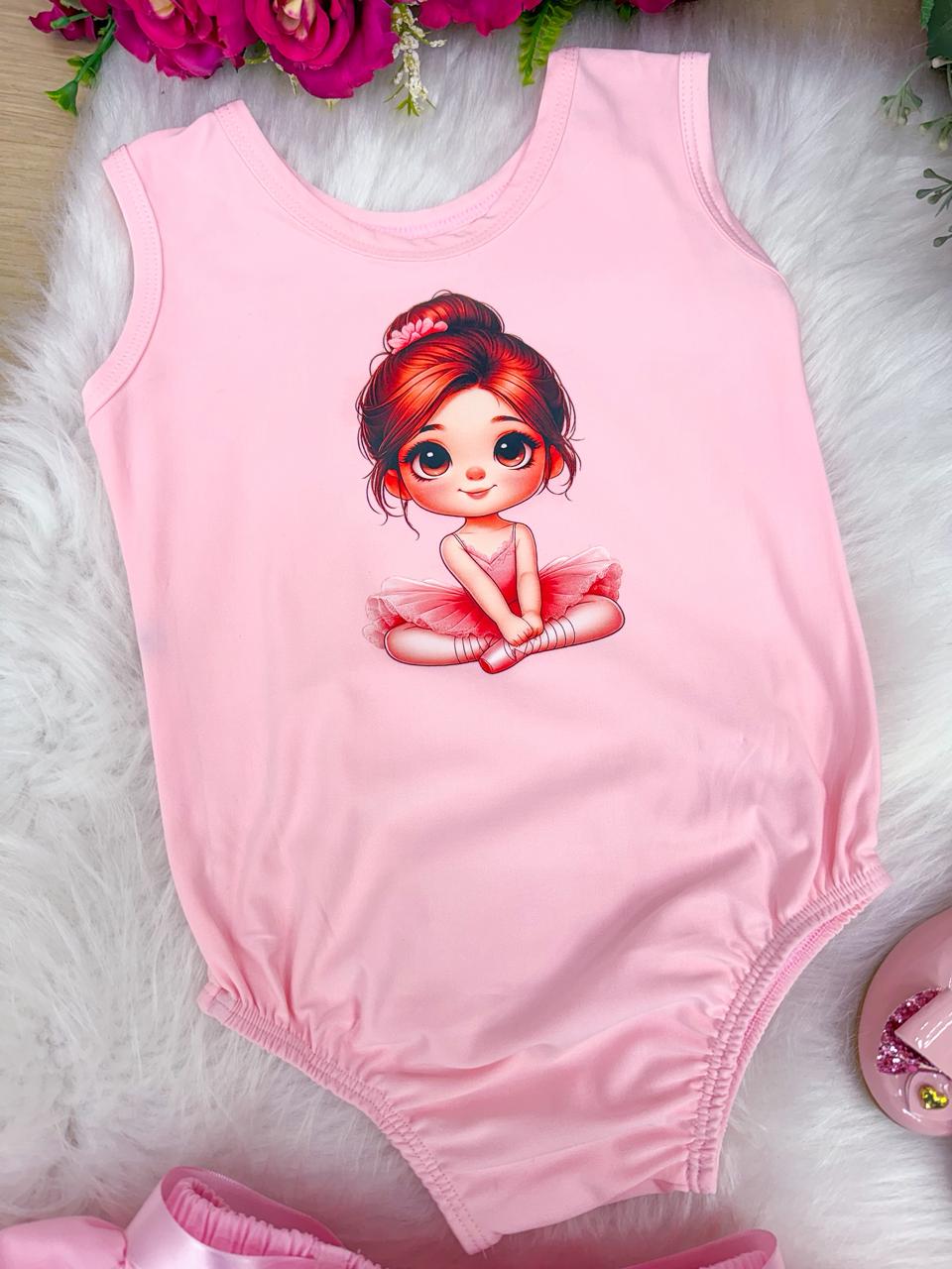 Conjunto Infantil Bailarina Rosa com Saia Rodada e Estampa Exclusiva