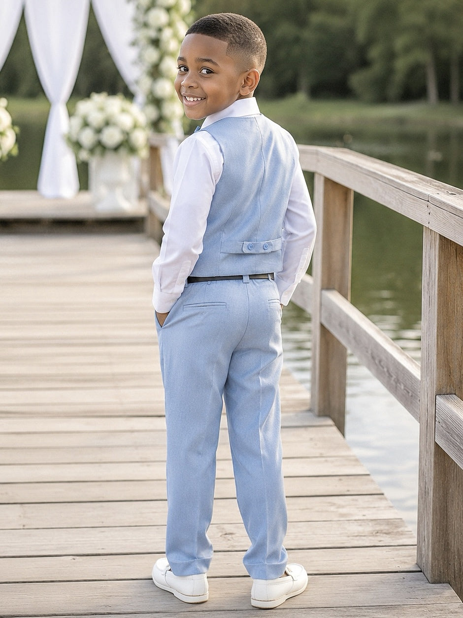 Conjunto Infantil Camisa Branca Calça Colete Gravata Azul Claro