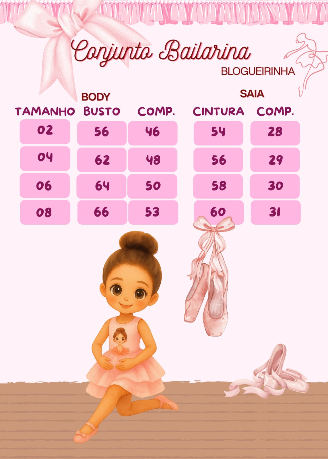 Conjunto Infantil Bailarina Rosa com Saia Rodada e Estampa Exclusiva