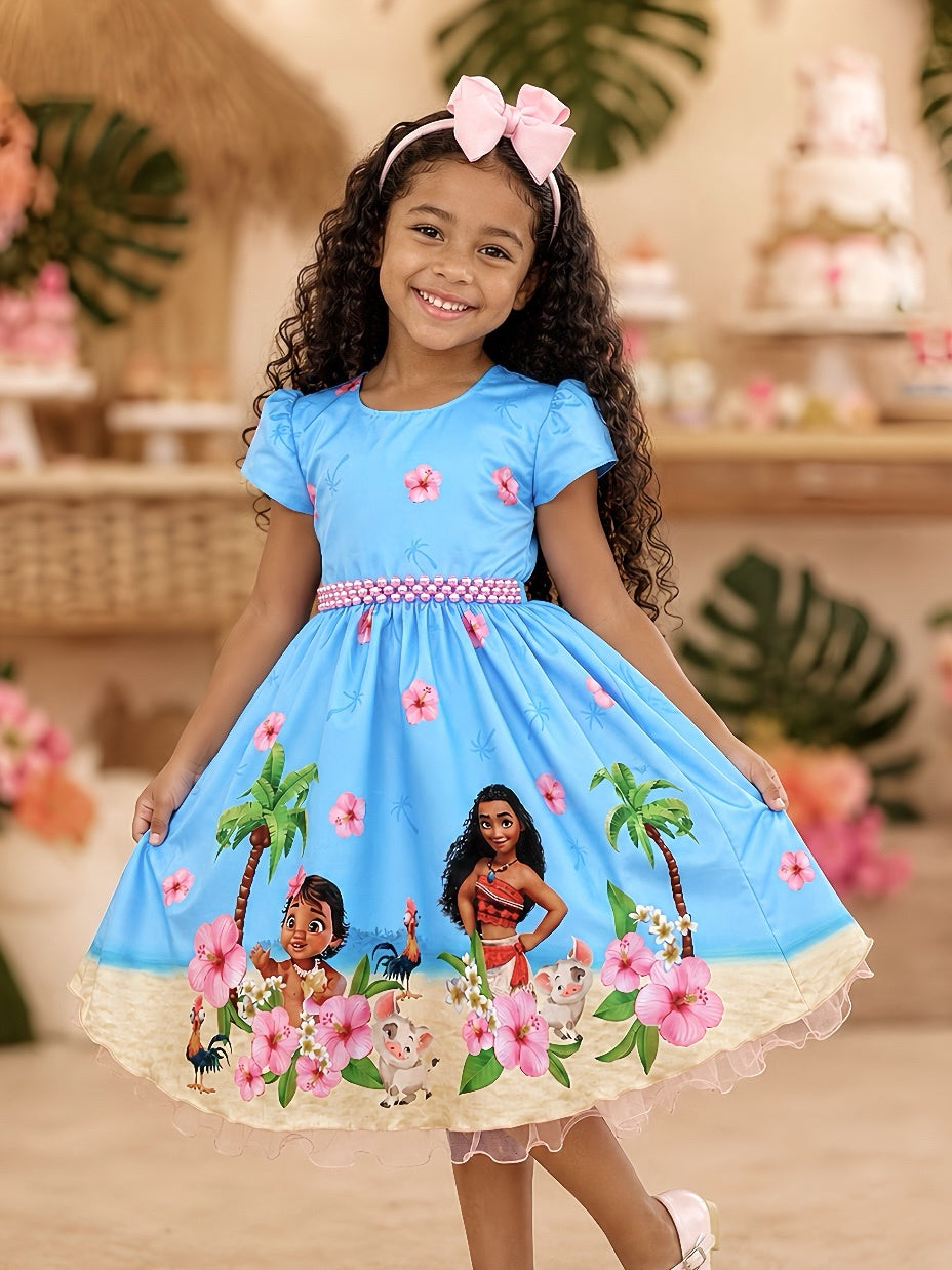 Vestido Infantil Moana na Praia Azul Festas