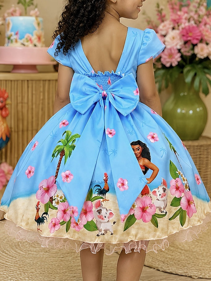 Vestido Infantil Moana na Praia Azul Festas